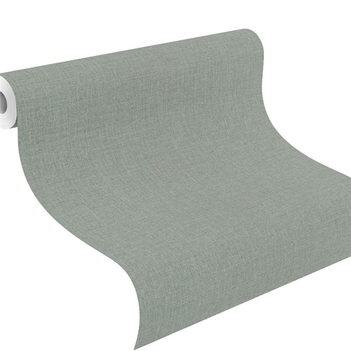 Rustic linen wallpaper teal textile look · Rasch Atelier Tissé 613964