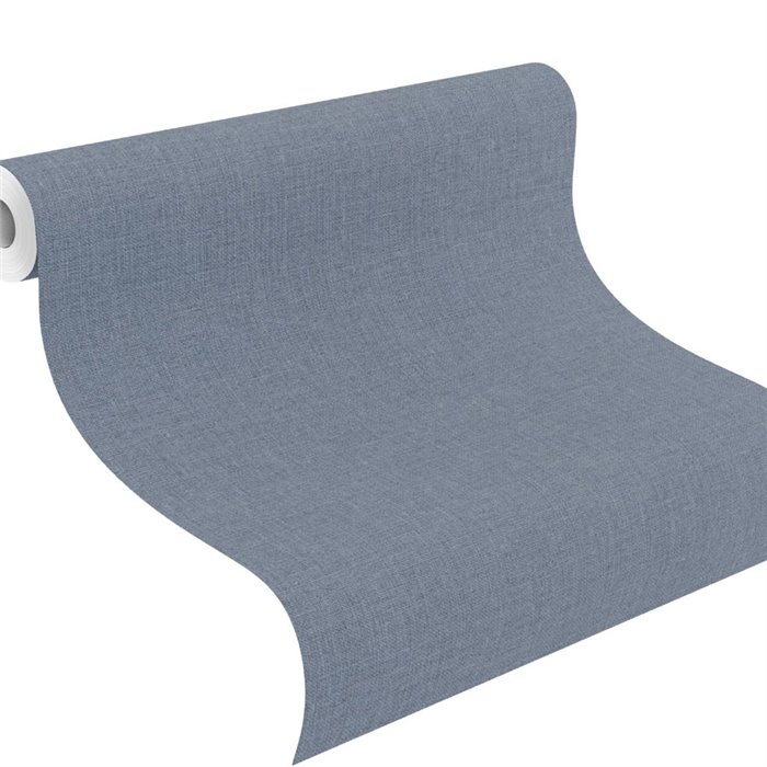 Papel pintado de lino rústico azul aspecto textil · Rasch Atelier Tissé 613995