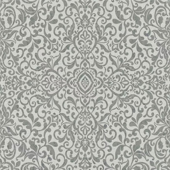 Papel pintado ornamental arabesco gris damasco · Rasch In Bloom 412079