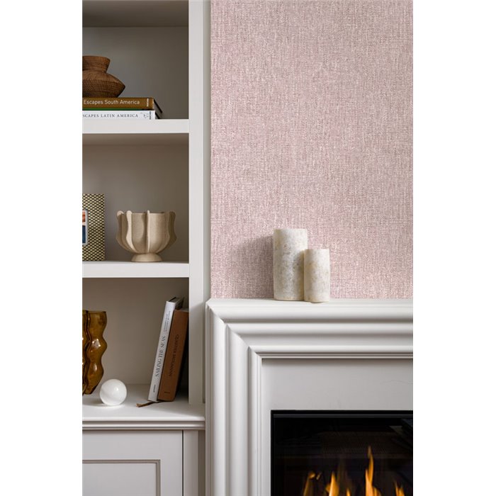 Papier peint effet textile rose trame croisée · Rasch In Bloom 412246