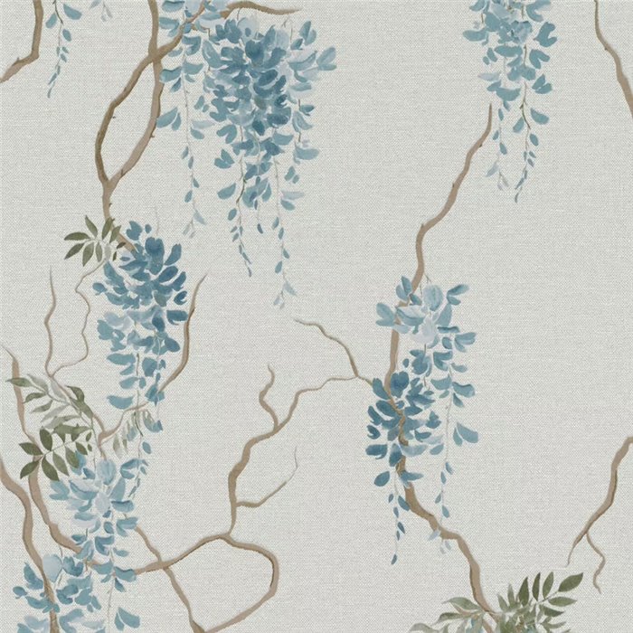 Papier peint floral romantique bleu glycines retombantes · Rasch In Bloom 412369