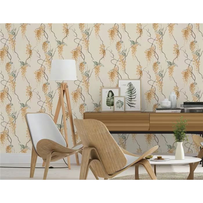 Romantic floral beige wallpaper vine · Rasch In Bloom 412376