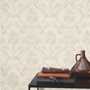 Papel pintado damasco beige claro ornamento grande 2