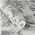 Papier peint damassé gris à grands ornements · Rasch In Bloom 412642