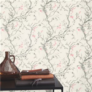 Tapete japanische Kirschblüten weiß Aquarellzweige 2