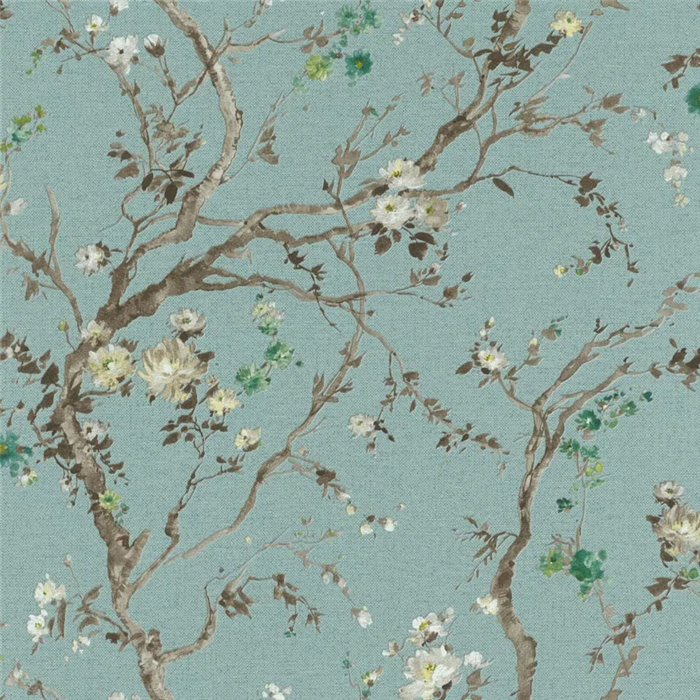 Wallpaper Japanese cherry blossom turquoise painted branches · Rasch In Bloom 413267