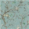 Papier peint fleurs de cerisier japonaises turquoise branches peintes