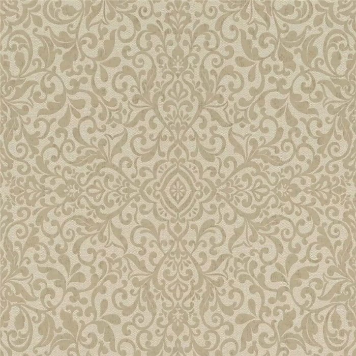 Papel pintado ornamental arabesco dorado y beige damasco clásico · Rasch In Bloom 412086