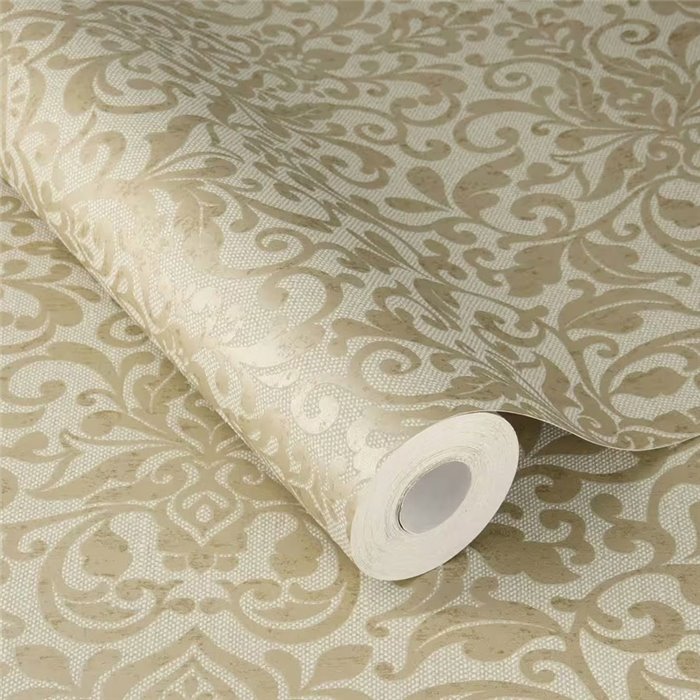 Ornament-Tapete Arabeske in Gold und Beige, klassischer Damast · Rasch In Bloom 412086