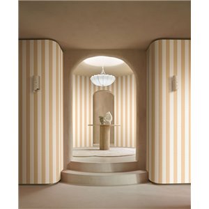 Papel pintado rayas efecto lino beige y blanco 2