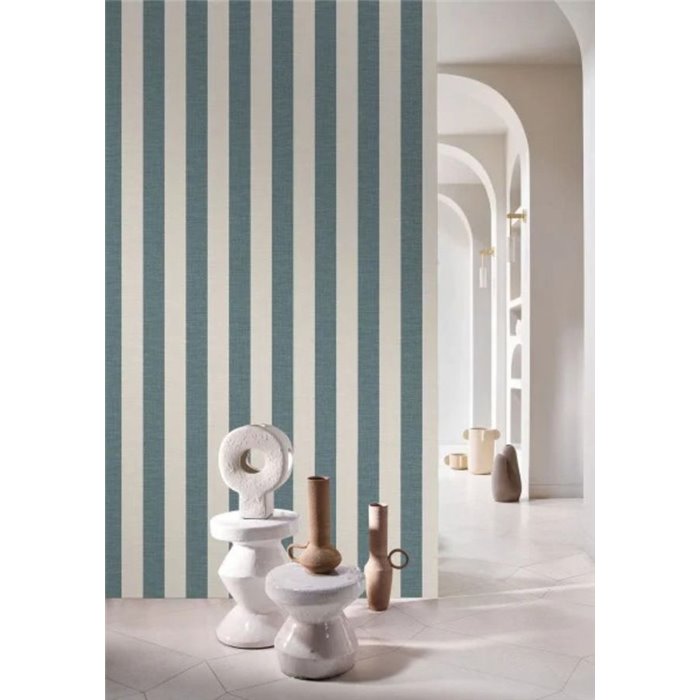 Papel pintado rayas efecto lino azul y beige · Casamance Rayures 78060712