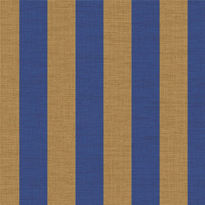 Linen-effect striped wallpaper in blue and bronze · Casamance Rayures 78060814