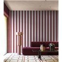 Linen-look striped wallpaper in burgundy and sky blue · Casamance Rayures 78060916