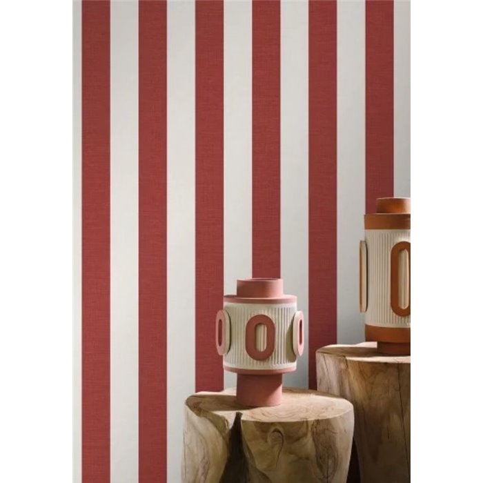 Papier peint rayure aspect lin rouge et blanc · Casamance Rayures 78061018
