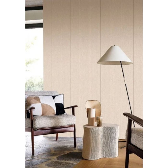 Papier peint à rayures larges avec chevron tissé, aspect lin, beige sable · Casamance Rayures 78082038