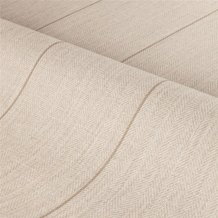 Papel pintado con espiga tejida y rayas anchas de efecto lino en beige arena · Casamance Rayures 78082038