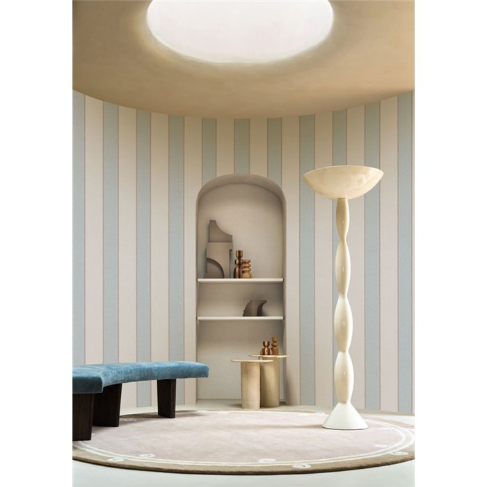 Luxury wide-stripe wallpaper with a linen look in beige and light blue · Casamance Rayures 78092548