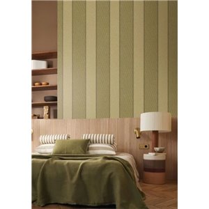 Papel pintado con rayas anchas caqui y beige, aspecto... 2