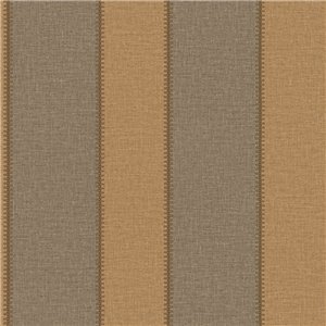 Tapete mit Leinenoptik und breiten Streifen in Tabak und Beige