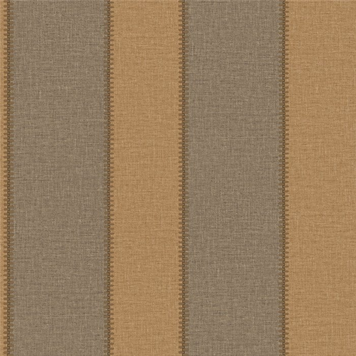 Papier peint à rayures, aspect lin chiné tabac et beige, effet surpiqué · Casamance Rayures 78092956