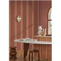 Papel pintado de rayas con aspecto lino y falso pespunte en rosa viejo y siena · Casamance Rayures 78093058