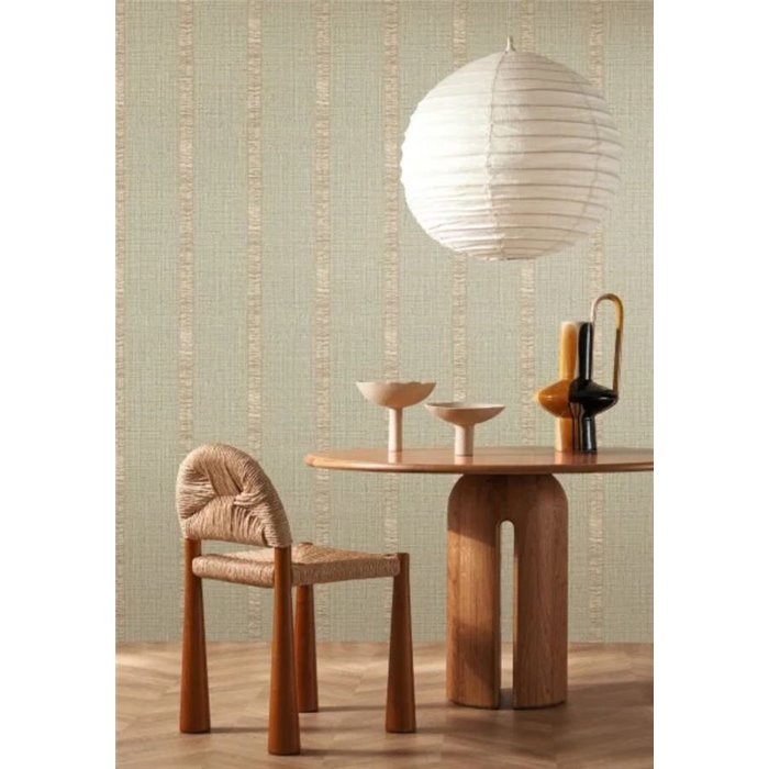 Fransige Streifen auf Hintergrund in Raffia-Optik in Opalgrün · Casamance Rayures 78103364