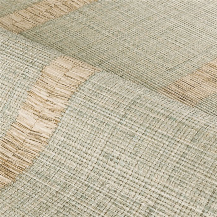 Papel pintado con efecto rafia y rayas desflecadas en verde opalino · Casamance Rayures 78103364