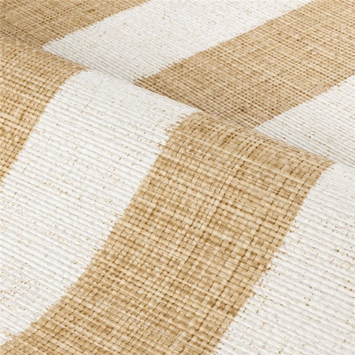 Breite handgemalte Streifen auf Hintergrund in Raffia-Optik, Ton Stroh · Casamance Rayures 78124894