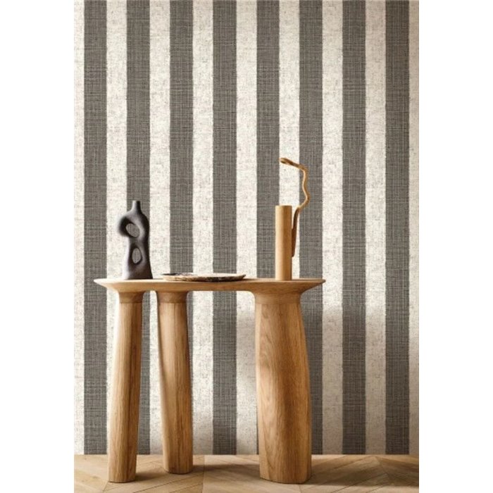 Hand-painted stripe wallpaper on a raffia-effect ground, anthracite · Casamance Rayures 78124996
