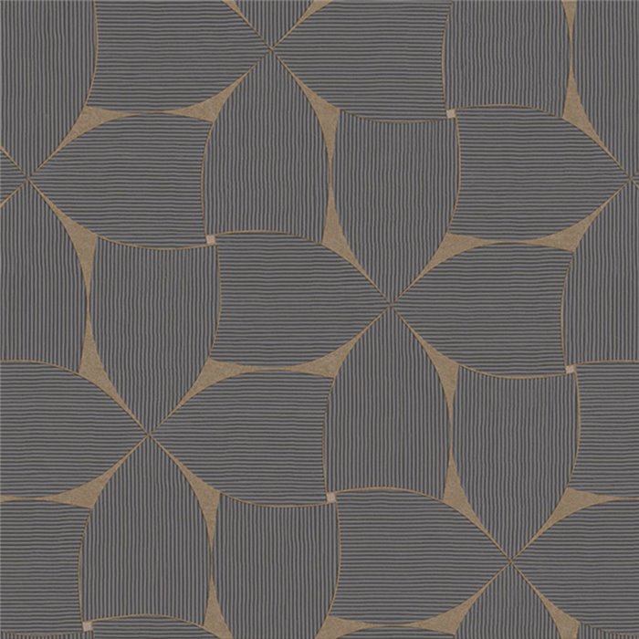 Geometrischer Tapete mit überlappenden Blütenblättern in Anthrazit und Mattgold Relief · Casamance Striato 78130610