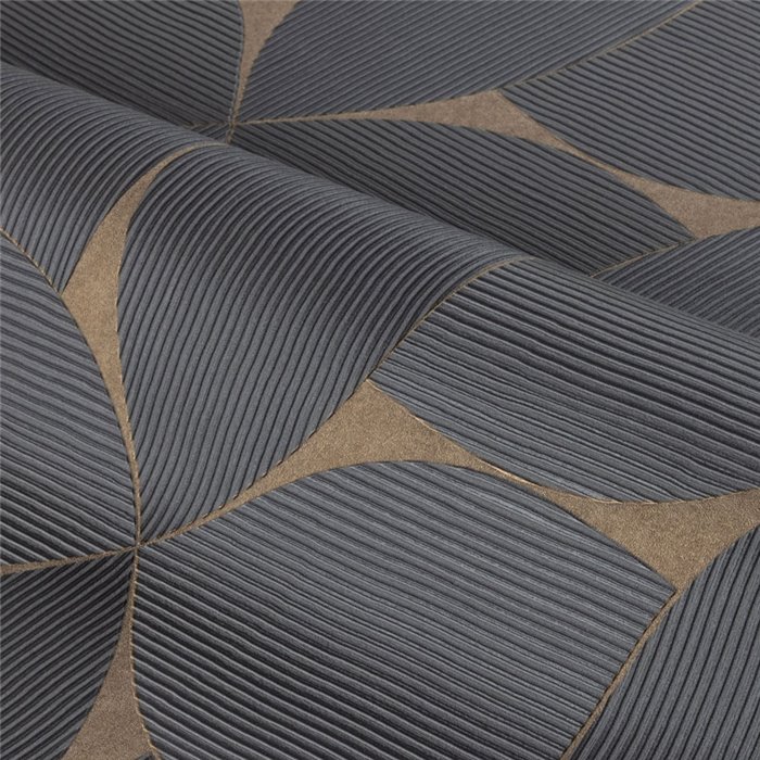 Geometric overlapping petal wallpaper in anthracite and matte gold relief · Casamance Striato 78130610
