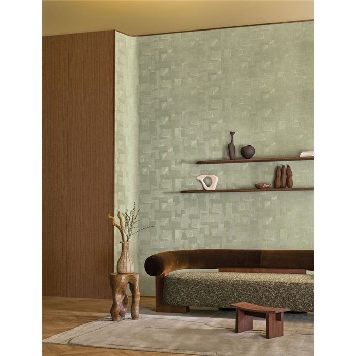 Geometric trowel-plaster effect wallpaper in sage green · Casamance Striato 78151936