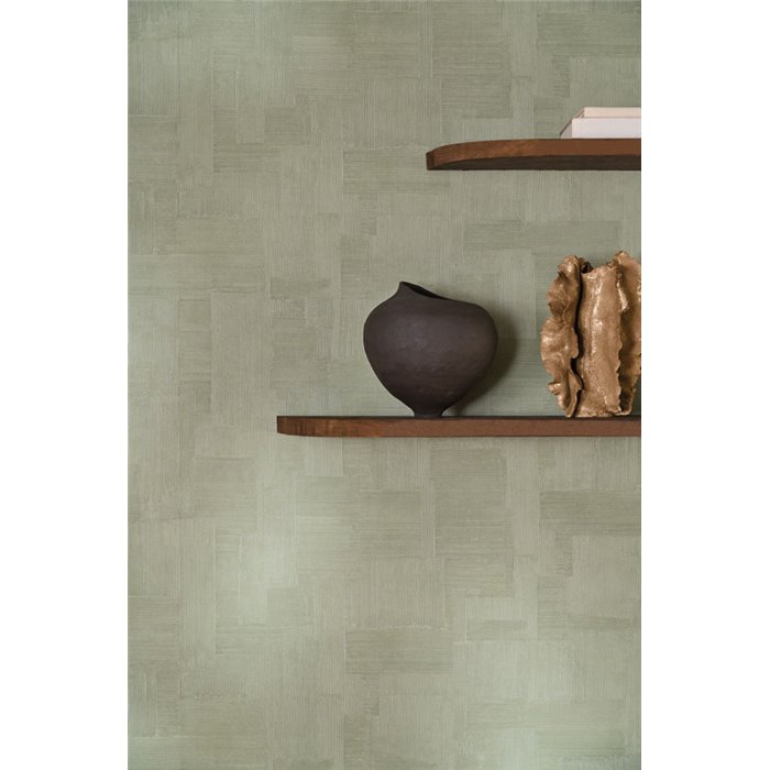 Geometric trowel-plaster effect wallpaper in sage green · Casamance Striato 78151936