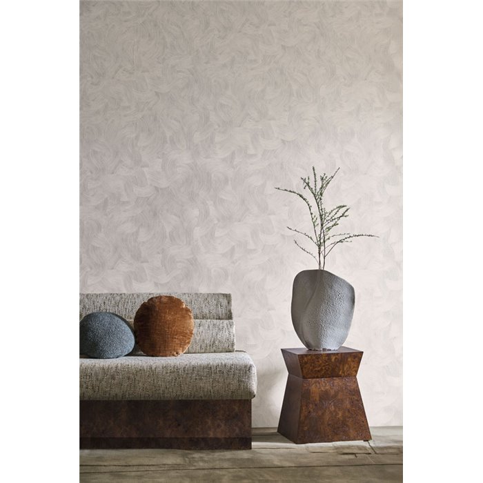 Papier peint effet enduit gris clair aux traces de taloche courbes · Casamance Striato 78162344