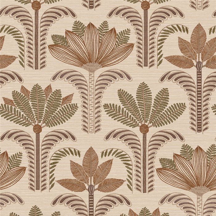 Wallpaper with modern palm trees and sisal effect · Casamance Racines 78180100