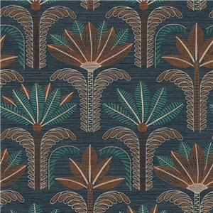 Sisal-effect wallpaper with embroidered palms