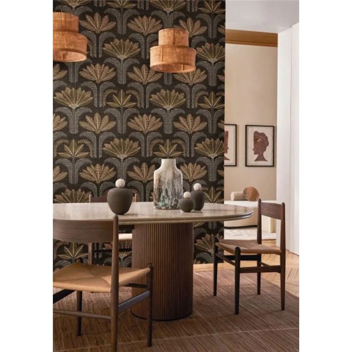 Papel pintado palmeras ébano y dorado · Casamance Racines 78180406