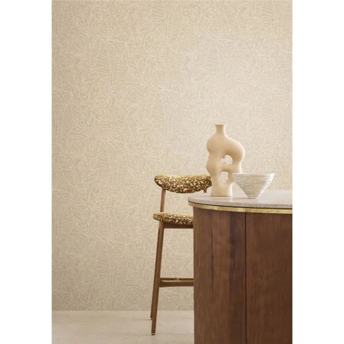 Papel pintado hojas bordadas efecto yute · Casamance Racines 78201018