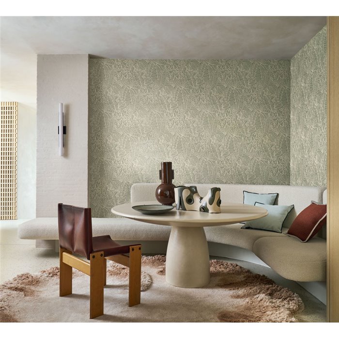 Botanical embroidered jute-look wallpaper · Casamance Racines 78201222