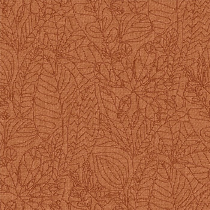 Papier peint ramage brodé terracotta · Casamance Racines 78201324