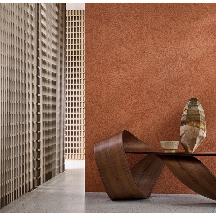Papel pintado ramaje bordado tono terracota · Casamance Racines 78201324