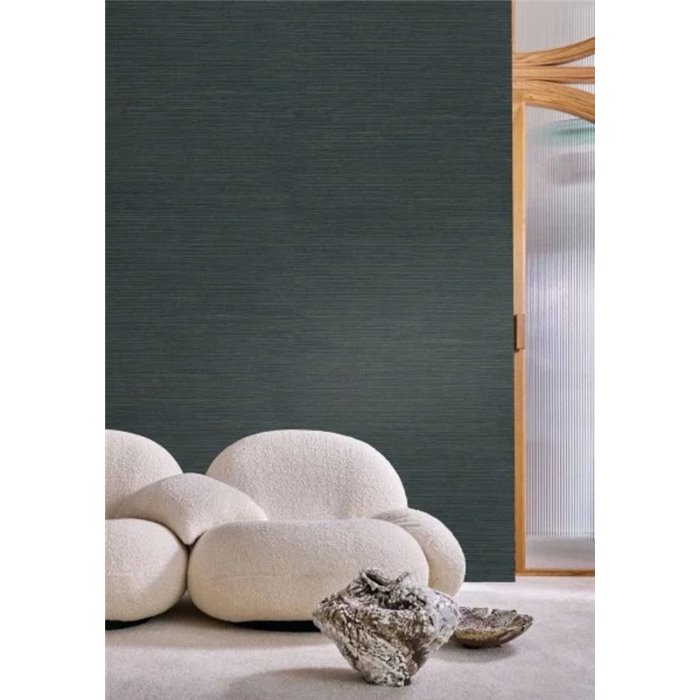 Marineblaue Tapete in Pflanzenfaseroptik · Casamance Racines 78213364