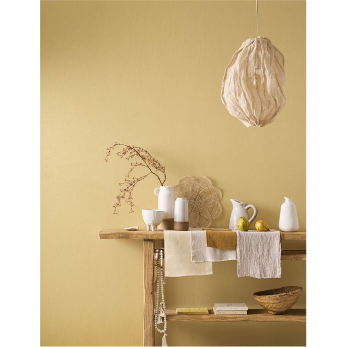 Papel pintado amarillo aspecto textil rayado · Casadeco Hansan 202522909