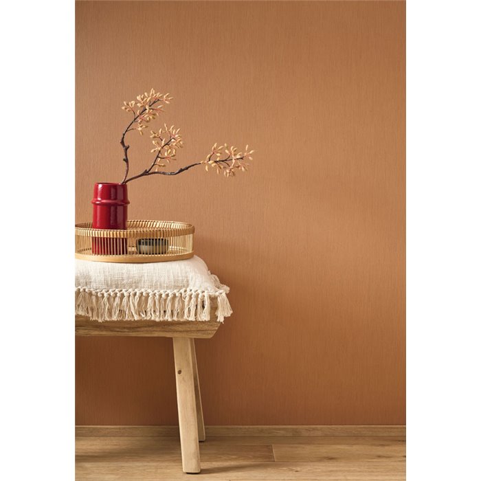 Papier peint orange effet textile ramie · Casadeco Hansan 202523542