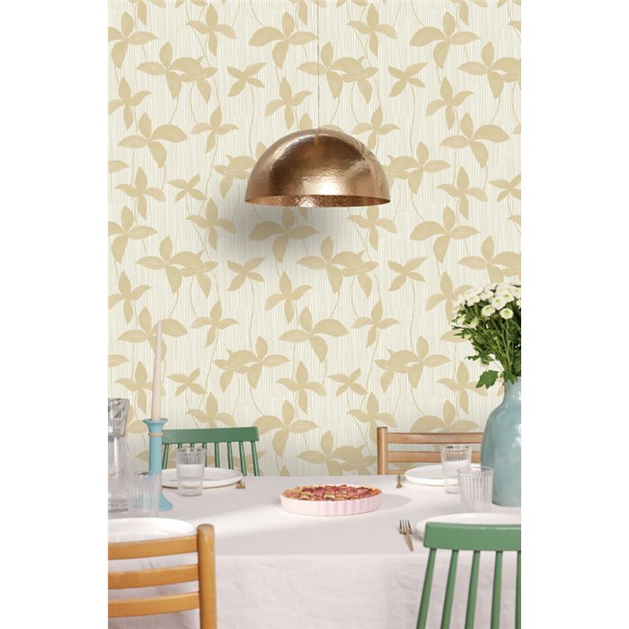 Papel pintado flores y rayas beige contemporáneo · Caselio Solstice 107901175