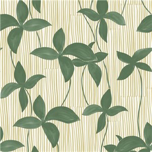Green wallpaper with flowers and stripes