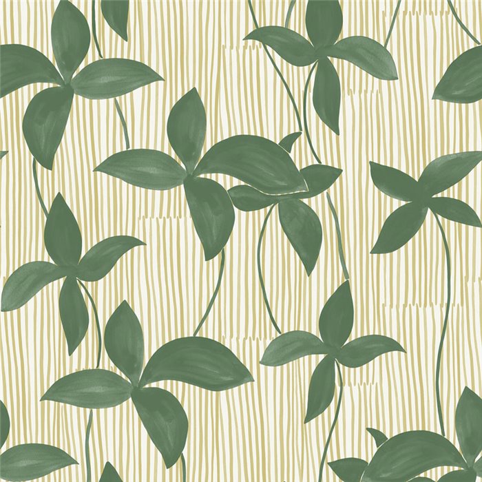Papier peint vert à fleurs et rayures · Caselio Solstice 107902799