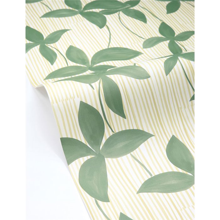 Green wallpaper with flowers and stripes · Caselio Solstice 107902799