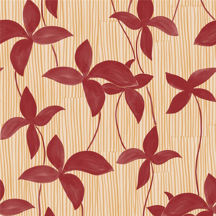 Red wallpaper with flowers and stripes · Caselio Solstice 107902851