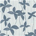 Papier peint bleu fleurs sur rayures · Caselio Solstice 107906663